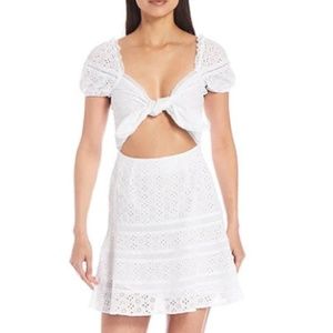 Gianni Bini Sawyer Eyelet Cutout Sweetheart Neck Puff Sleeve A-Line Mini Dress